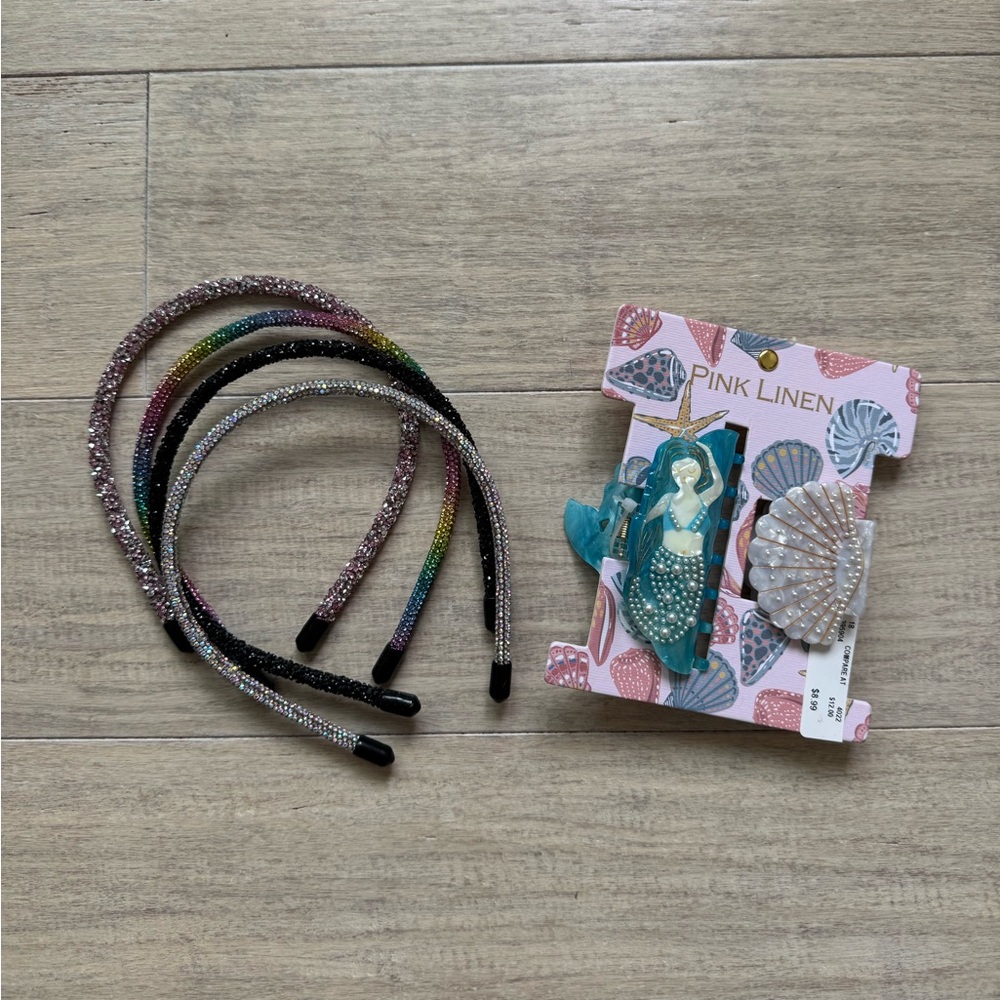Pink Linen Mermaid Hair Clips and Headbands